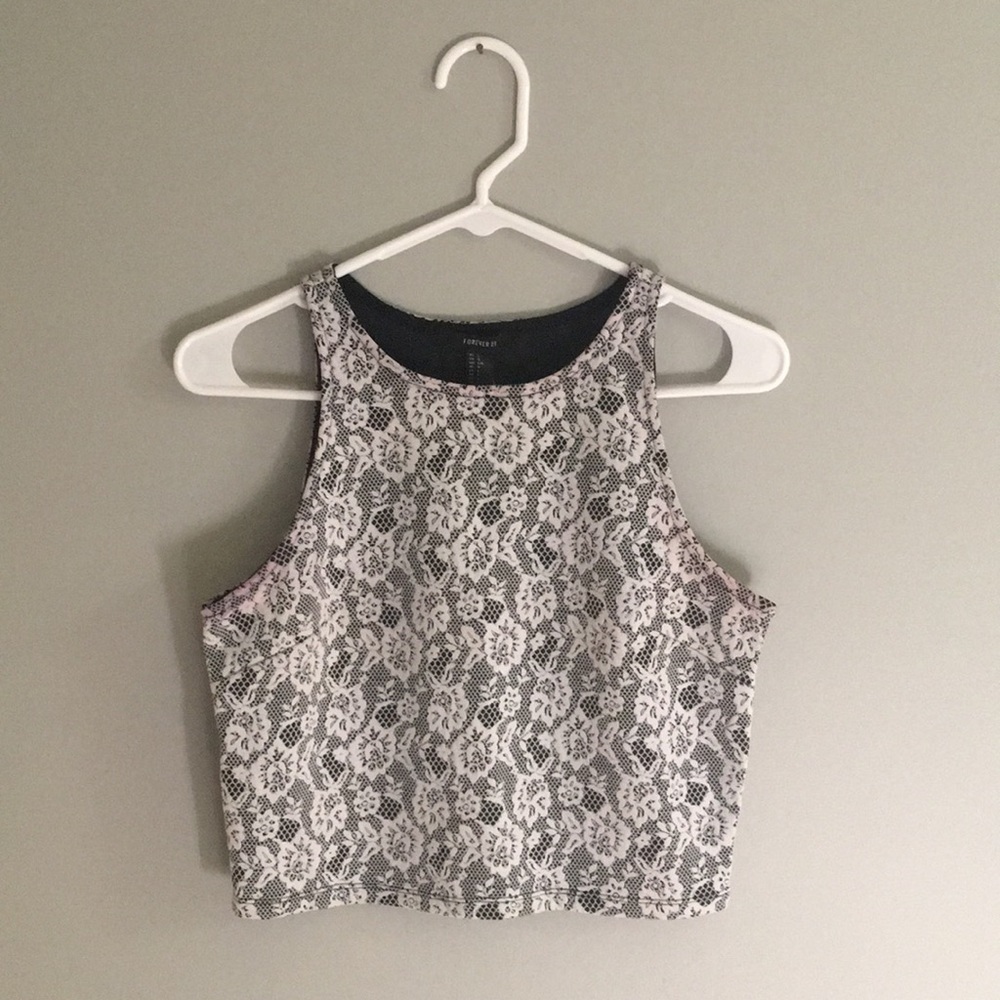 Black and white floral crop top